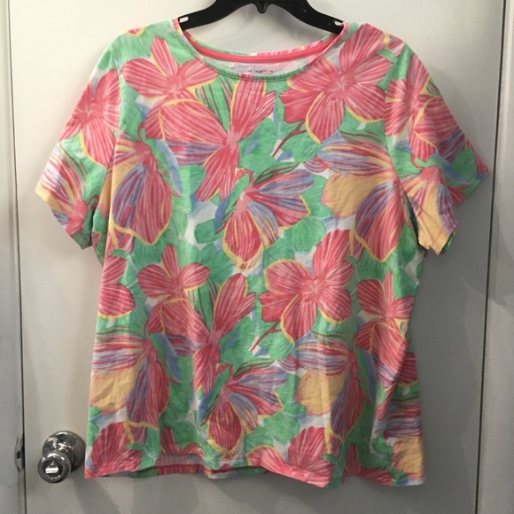 Talbots Tee Pink Green Floral T-Shirt Short Sleeve Petite Knit Womens Size 3XP - Picture 9 of 9